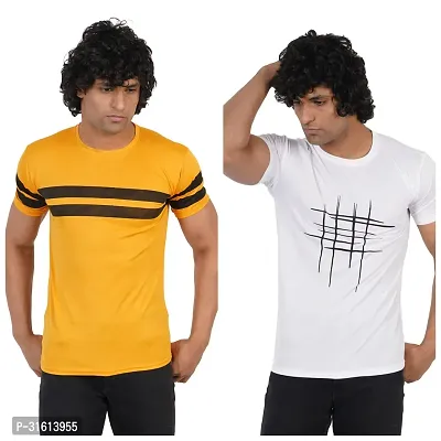 Stylish Multicoloured Polyester Printed Tees For Men Pack of 2