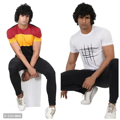 Stylish Multicoloured Polyester Printed Tees For Men Pack of 2-thumb3