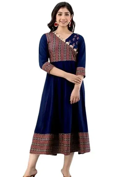 latest design women printed  solid anarkali Gown with hand work on front body (Medium)