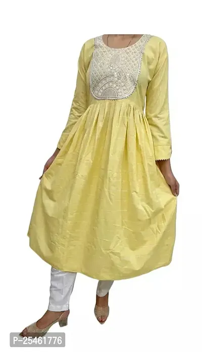 Stylish Yellow Embroidered Rayon Anarkali Kurti For Women-thumb0