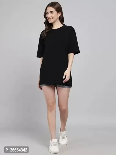 PicPok Solid Women Round Neck Black TShirt-thumb4