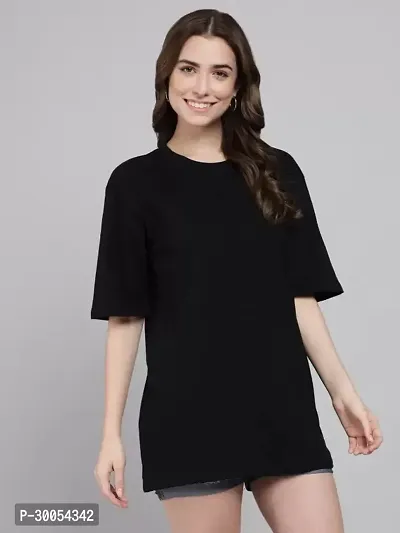 PicPok Solid Women Round Neck Black TShirt-thumb3