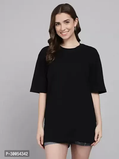 PicPok Solid Women Round Neck Black TShirt-thumb0