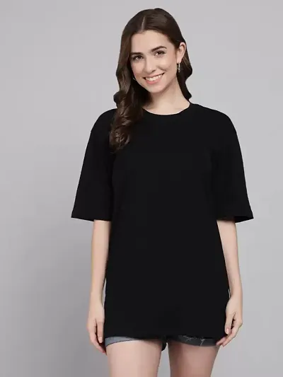 FUNDAY FASHION Women's Pure Cotton Casual Oversized Round Neck Drop Shoulder Tshirt