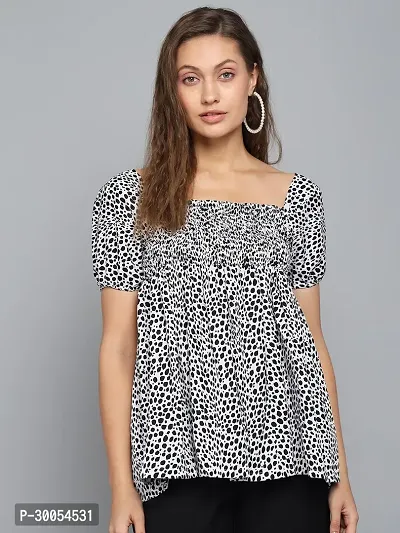 CULPI Casual Printed Women White Black Top-thumb0