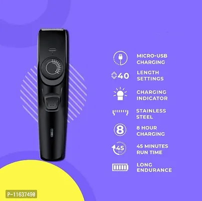 Kubra KB-1088 Hair and Beard Trimmer with USB Charging, 40 Length Setting, 45 minutes Cordless use, Black-thumb3