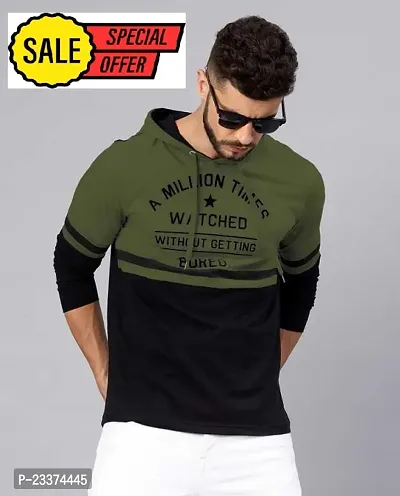 Comfortable Olive Cotton Tees For Men Hood-thumb0