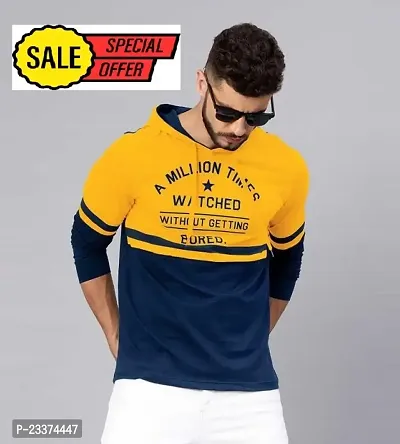 Comfortable Mustard Yellow Cotton Tees For Men Hood-thumb0