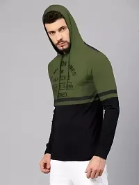 Comfortable Olive Cotton Tees For Men Hood-thumb3