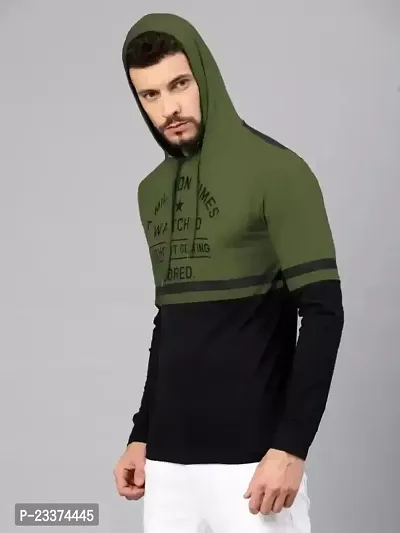 Comfortable Olive Cotton Tees For Men Hood-thumb4