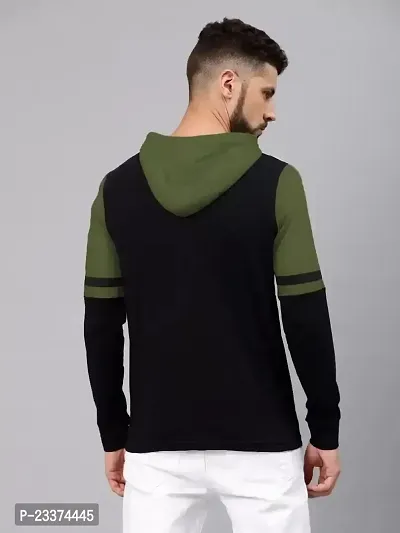Comfortable Olive Cotton Tees For Men Hood-thumb3