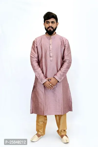 Reliable Peach Silk Blend  Knee Length Kurta For Mens-thumb0