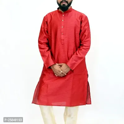 Reliable Red Silk Blend  Knee Length Kurta For Mens