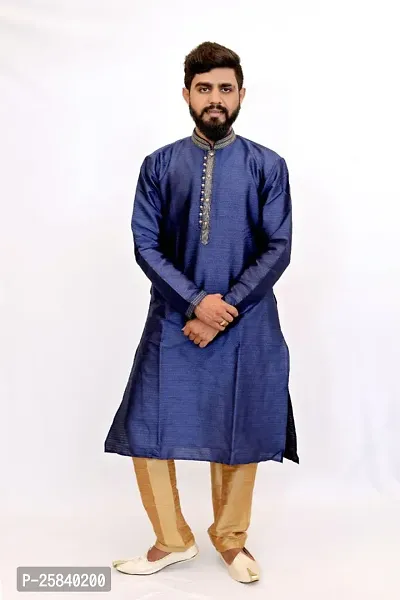 Reliable Blue Silk Blend  Knee Length Kurta For Mens-thumb0