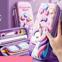 3D Unicorn Cover Large Capacity Pencil Case Compass with Compartments, School Supply Organizer for Students, Stationery Box, Cosmetic Zip Pouch Bag (1 Unit)-thumb3