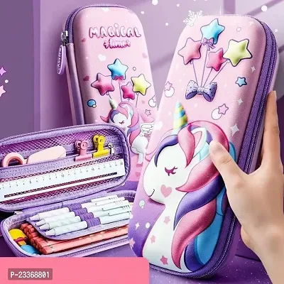 3D Unicorn Cover Large Capacity Pencil Case Compass with Compartments, School Supply Organizer for Students, Stationery Box, Cosmetic Zip Pouch Bag (1 Unit)-thumb4