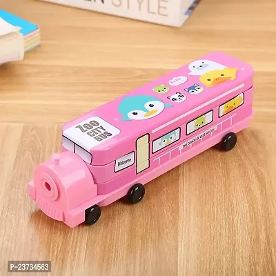 Compass Box for Girls with Wheel, Stylish School Bus ans Train Geometry Box for Boys, Pencil Box Set Toys for Kids
