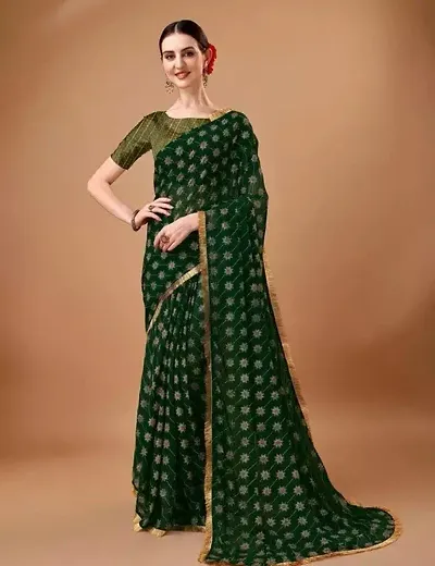 Beautiful Chiffon Saree With Blouse Piece For Women