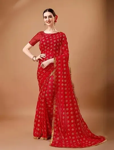 Beautiful Chiffon Saree With Blouse Piece For Women