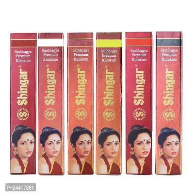 Shingar Saubhagya Premium Kumkum For Women Has Goodness Of Almond Extracts For Daily Use - Multicolor, Pack Of 6-thumb0