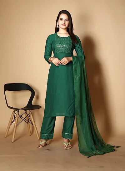 Stylish Viscose Rayon Kurta, Bottom and Dupatta Set