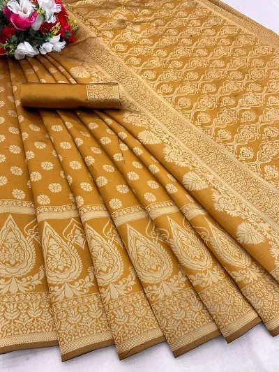 Banarasi Silk Blend Jacquard Sarees with Blouse piece