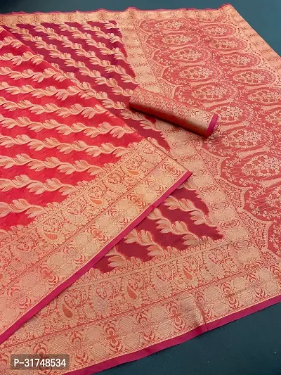 Stylish  Organza silk Saree Jacquard Weaving Zari Saree For Women