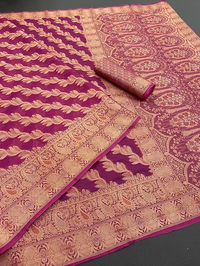 Organza Zari Woven Design Sarees With Blouse Piece