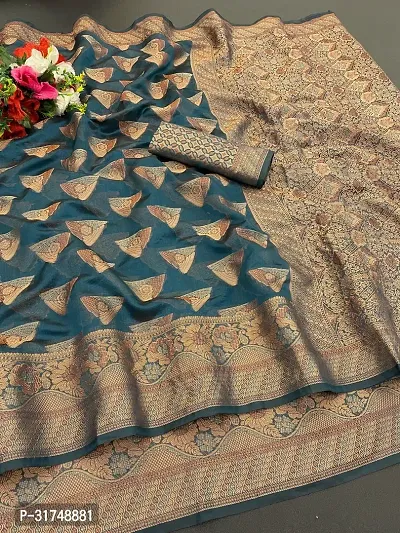 Stylish  Organza silk Saree Jacquard Weaving Zari Saree For Women-thumb0