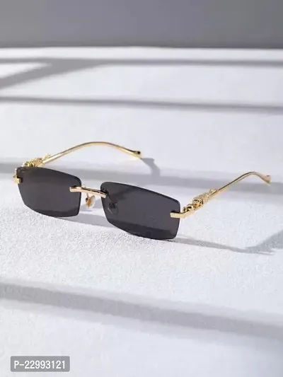 Fabulous Golden Stainless Steel Rectangle Sunglasses For Unisex-thumb0