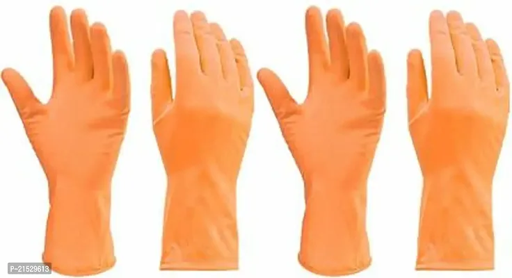 Cleaning Gloves Reusable Rubber Hand Gloves, Stretchable Gloves for Washing Cleaning Kitchen Garden (Orange, 2 Pair)