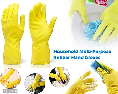 Rubber Hand Gloves Reusable Washing Cleaning Kitchen Garden (6 Pairs) (Color May Vary)-thumb5