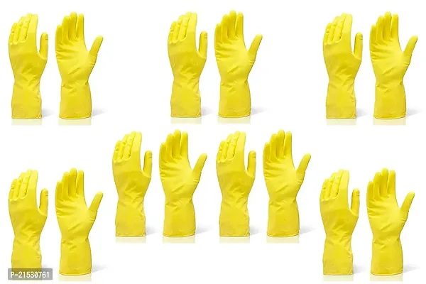 Rubber Hand Gloves Reusable Washing Cleaning Kitchen Garden (7 Pairs) (Color May Vary)