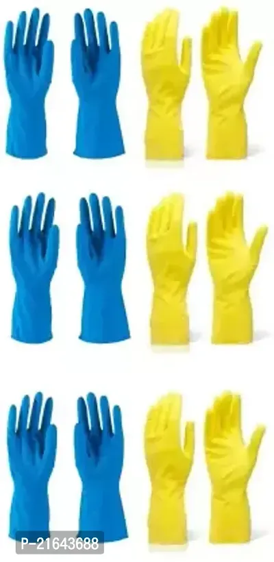 Cleaning Gloves Reusable Rubber Hand Gloves, Stretchable Gloves for Washing Cleaning Kitchen Garden (6 Pair) Colour May Vary