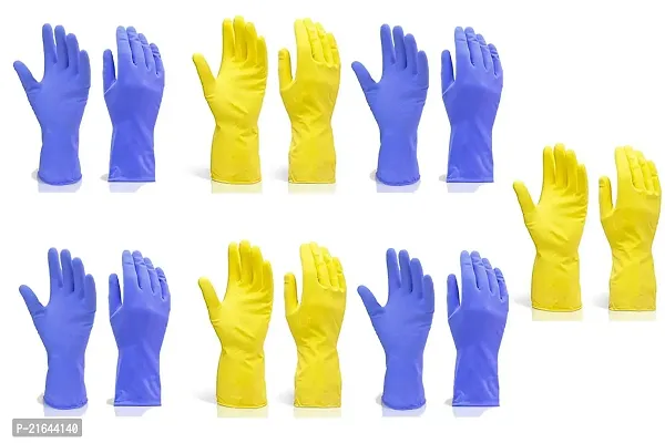 Reusable Rubber Hand Gloves, Stretchable Gloves for Washing Cleaning Kitchen Garden, 7-Pair (Any Color)-thumb0