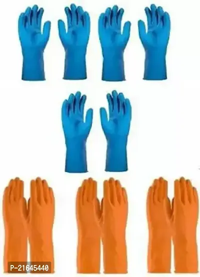 Cleaning Gloves Reusable Rubber Hand Gloves, Stretchable Gloves for Washing Cleaning Kitchen Garden (Multi Color, 6 Pair)