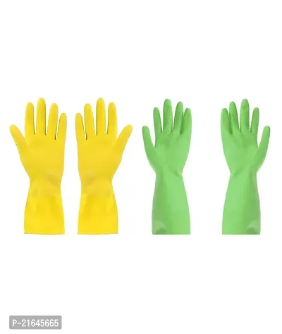 Cleaning Gloves Reusable Rubber Hand Gloves, Stretchable Gloves for Washing Cleaning Kitchen Garden (Multi Color, 2 Pair)