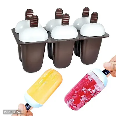 Plastic Ice Cream Candy Kulfi Maker Mould ice Stick Trays Classic Reusable Jumbo Ice Pop Mold, 6 pc Set-thumb3