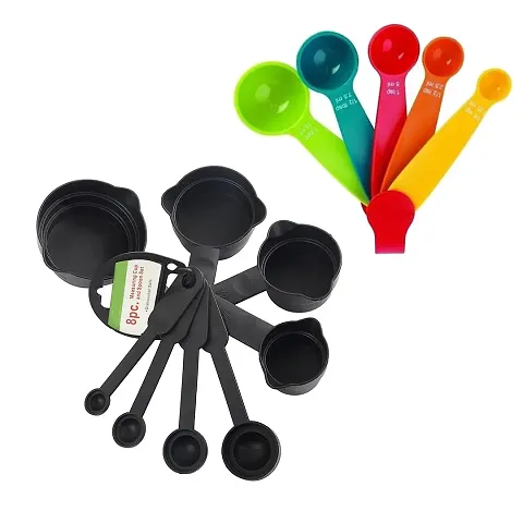 Oblivion Kitchen Combo | Plastic Measuring Cups and Spoons (8 Pcs, Black) | Plastic Measuring Spoons - Set of 5