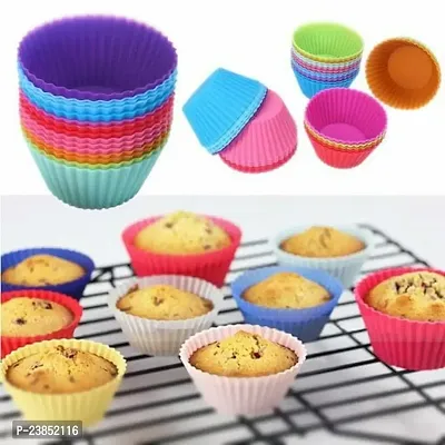 Reusable Silicone 12 Pieces Round Moulds for Muffins/Cupcake/Jelly/Cake (Made in India), Multicolour, Silicon, 12 Pieces-thumb0