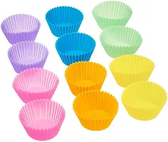 Reusable Silicone 12 Pieces Round Moulds for Muffins/Cupcake/Jelly/Cake (Made in India), Multicolour, Silicon, 12 Pieces-thumb2