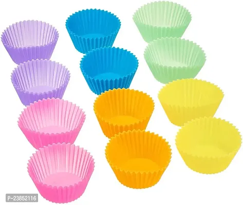 Reusable Silicone 12 Pieces Round Moulds for Muffins/Cupcake/Jelly/Cake (Made in India), Multicolour, Silicon, 12 Pieces-thumb3