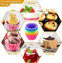 Reusable Silicone 12 Pieces Round Moulds for Muffins/Cupcake/Jelly/Cake (Made in India), Multicolour, Silicon, 12 Pieces-thumb1