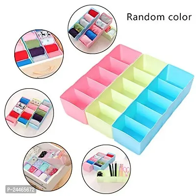 Plastic Socks Undergarments Closet Wardrobe Storage Drawer Organizer Box (Multicolour, L - 26.5 x W - 8.5 x H - 6.5 cm, Every Cell Width - 5.5 cm  Depth - 6.5 cm)- Pack of 4-thumb4