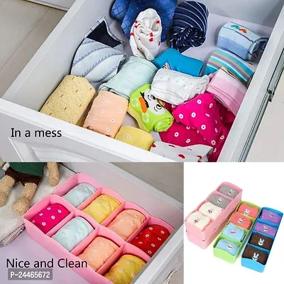 Plastic Socks Undergarments Closet Wardrobe Storage Drawer Organizer Box (Multicolour, L - 26.5 x W - 8.5 x H - 6.5 cm, Every Cell Width - 5.5 cm  Depth - 6.5 cm)- Pack of 4-thumb2