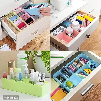 Plastic Socks Undergarments Closet Wardrobe Storage Drawer Organizer Box (Multicolour, L - 26.5 x W - 8.5 x H - 6.5 cm, Every Cell Width - 5.5 cm  Depth - 6.5 cm)- Pack of 3-thumb2