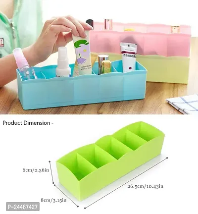 Plastic Socks Undergarments Closet Wardrobe Storage Drawer Organizer Box (Multicolour, L - 26.5 x W - 8.5 x H - 6.5 cm, Every Cell Width - 5.5 cm  Depth - 6.5 cm)- Pack of 2-thumb5