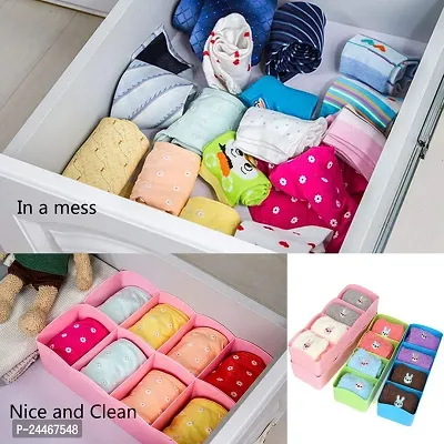 Plastic Socks Undergarments Closet Wardrobe Storage Drawer Organizer Box (Multicolour, L - 26.5 x W - 8.5 x H - 6.5 cm, Every Cell Width - 5.5 cm  Depth - 6.5 cm)- Pack of 3-thumb2