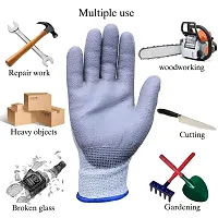 2 PAIR Cotton Anti Cutting Cut Resistant Greywhite Hand Safety Gloves Cut-Proof Protection with Rubber Grade Wet and Dry Nylon Glove-thumb3