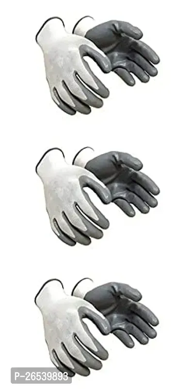 3 PAIR Cotton Anti Cutting Cut Resistant Greywhite Hand Safety Gloves Cut-Proof Protection with Rubber Grade Wet and Dry Nylon Glove-thumb0